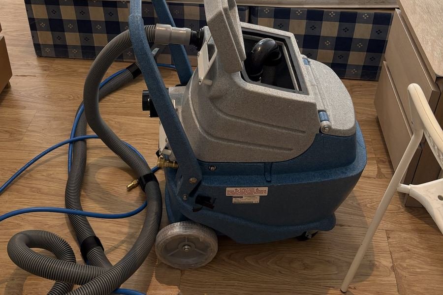 Mopford's Prochem hot water extraction machine with hoses ready for carpet cleaning